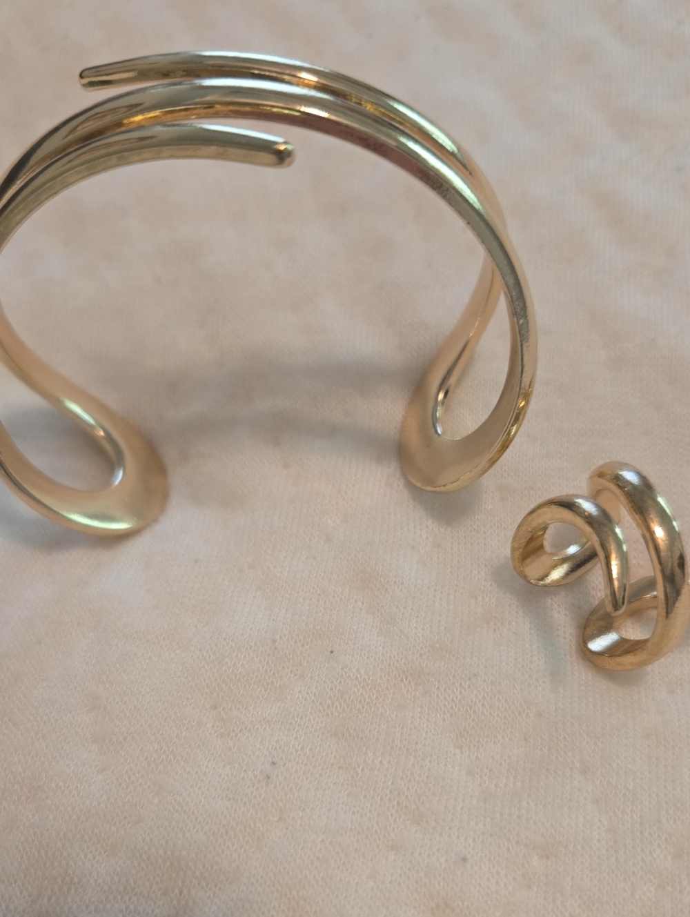 Gold Spiral Cuff Bracelet and Ring Set - Unbranded